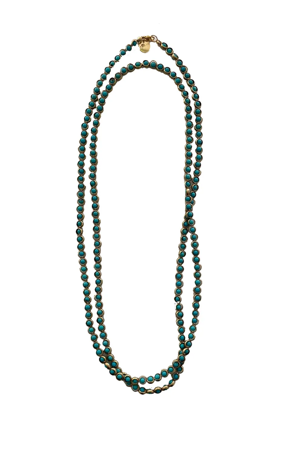 Gemstone Necklace with Antique Gold Rings in Turquoise