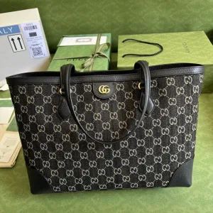 gg Ophidia Medium Tote With Web Black And Ivory gg Denim Jacquard For Women 15in/38cm 631685 UN3BG 1274