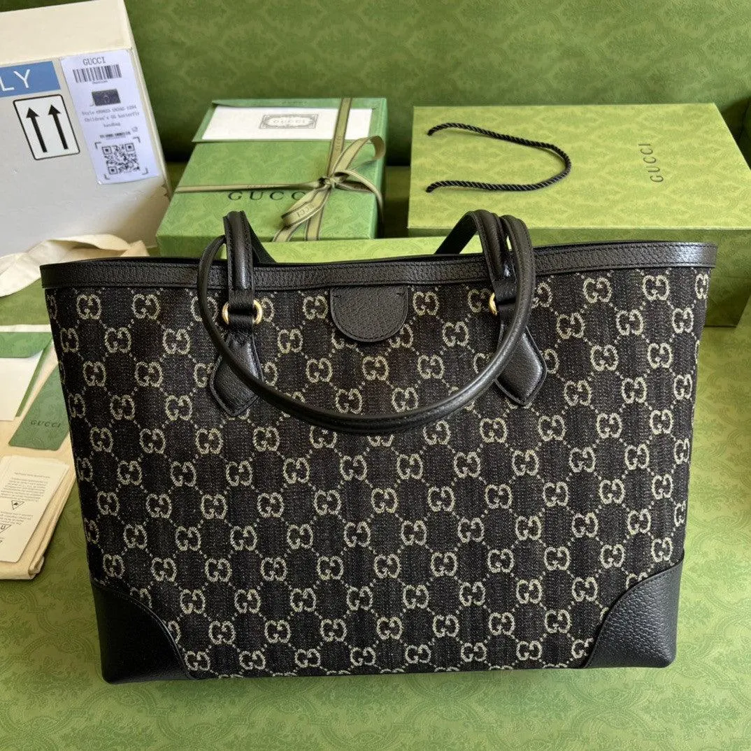 gg Ophidia Medium Tote With Web Black And Ivory gg Denim Jacquard For Women 15in/38cm 631685 UN3BG 1274
