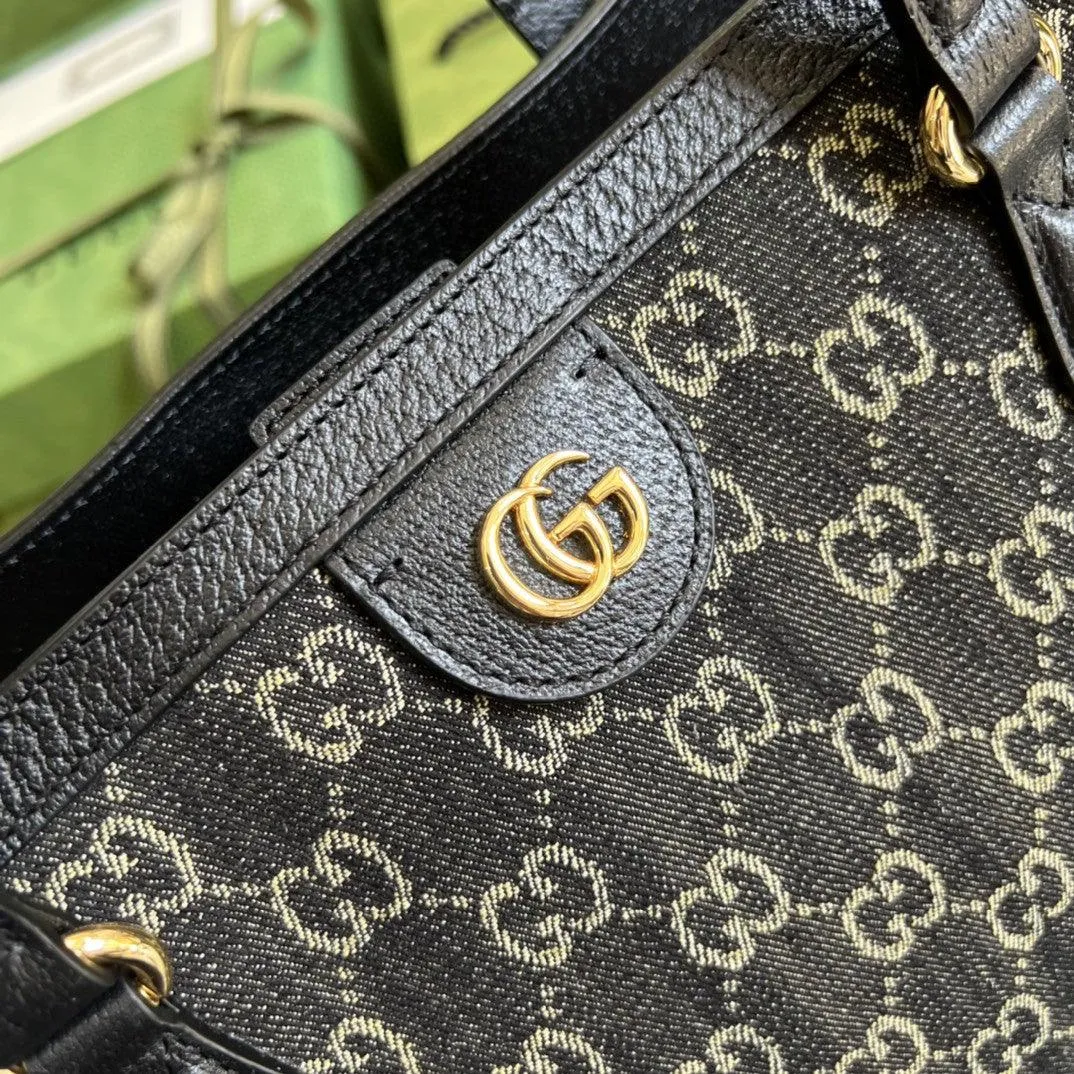 gg Ophidia Medium Tote With Web Black And Ivory gg Denim Jacquard For Women 15in/38cm 631685 UN3BG 1274