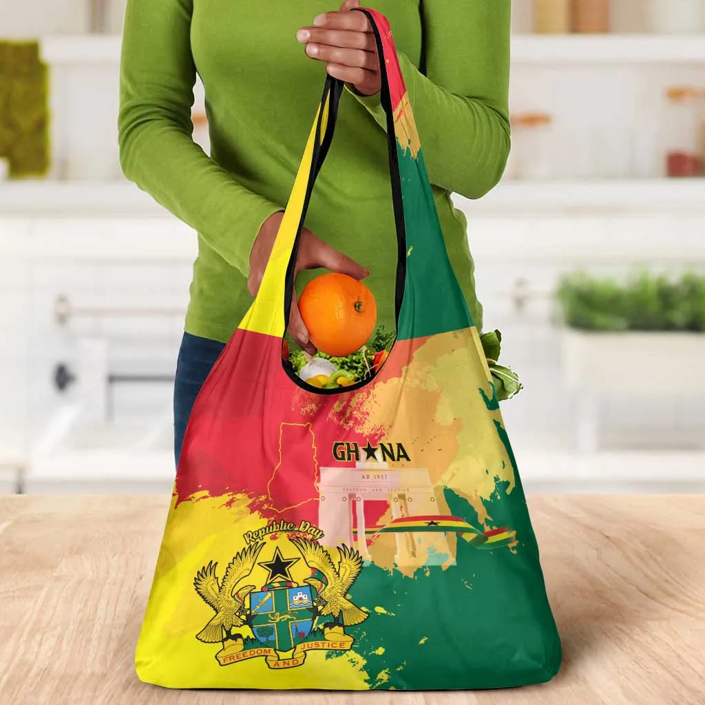 Ghana Republic Day Grocery Bag Black Star Square - Grunge Style LT15