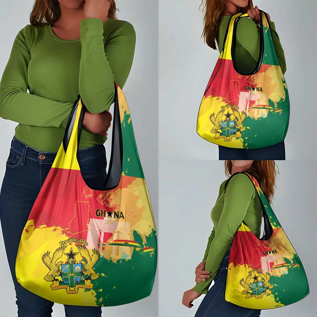 Ghana Republic Day Grocery Bag Black Star Square - Grunge Style LT15
