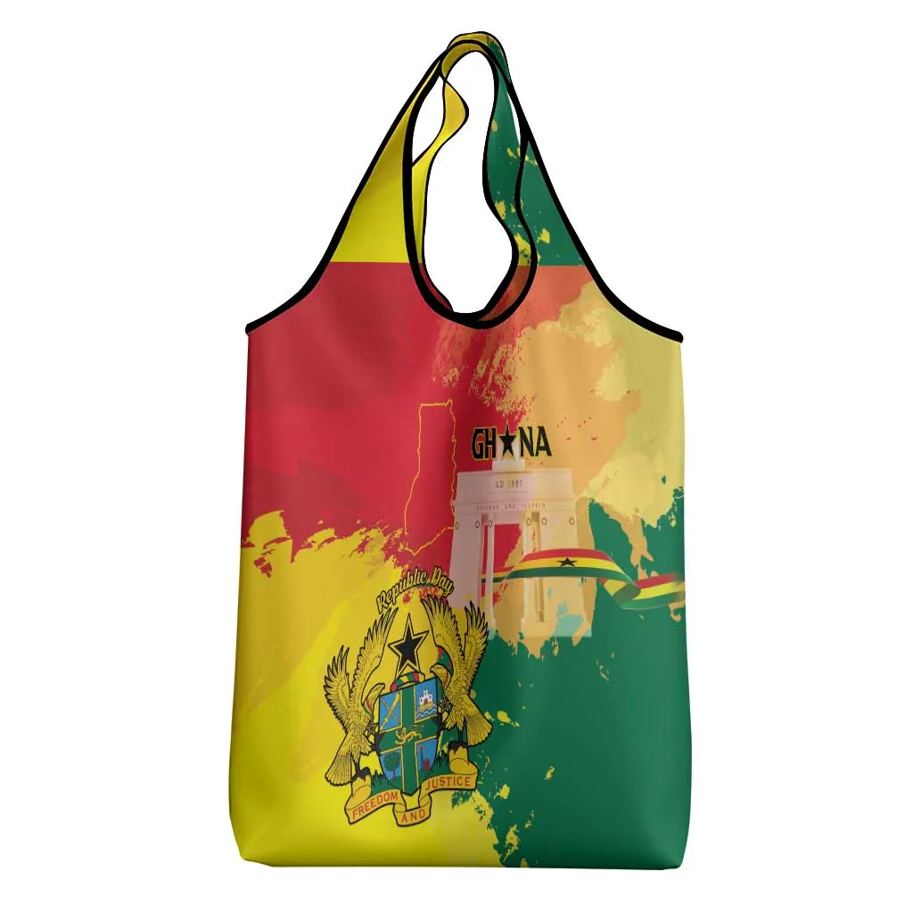 Ghana Republic Day Grocery Bag Black Star Square - Grunge Style LT15