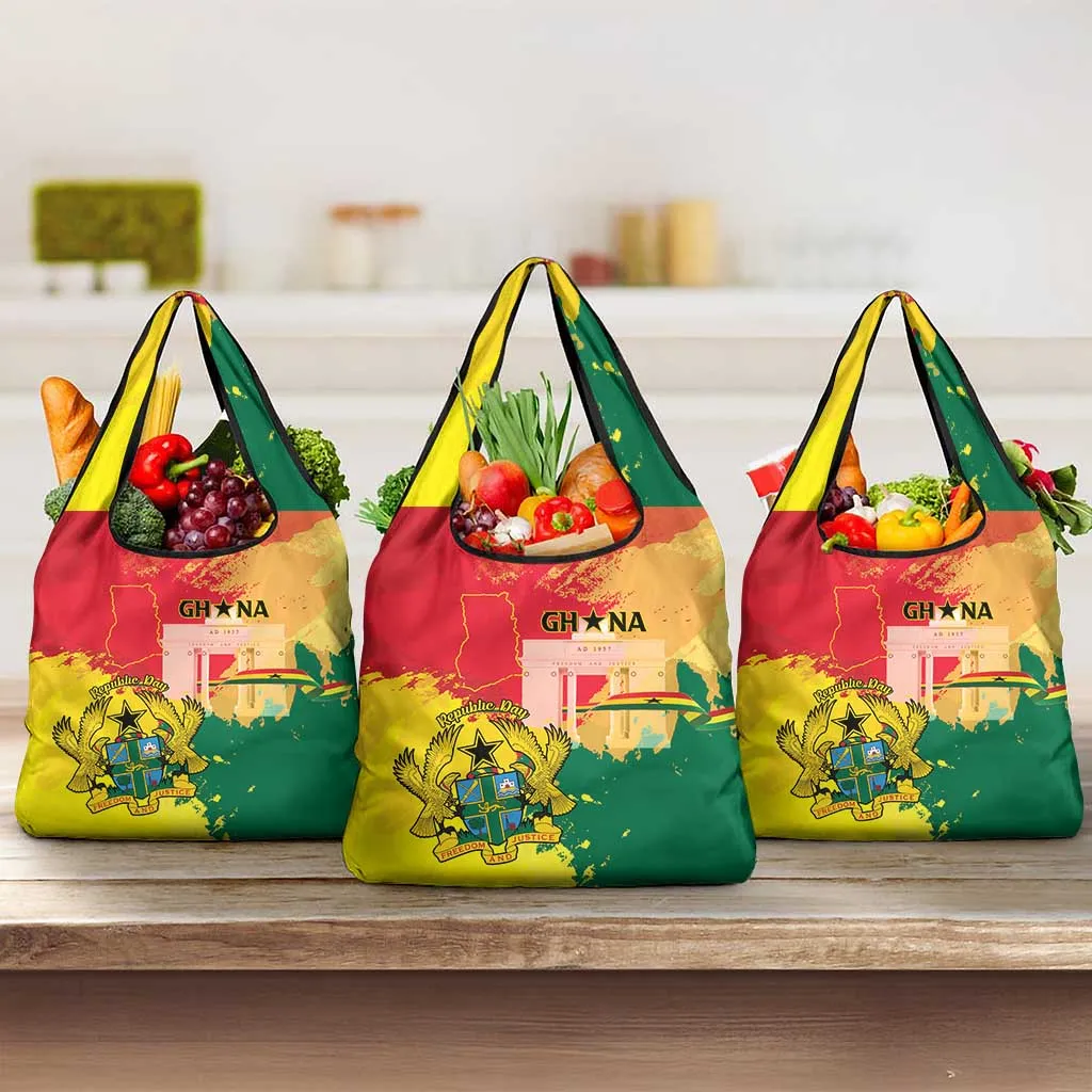Ghana Republic Day Grocery Bag Black Star Square - Grunge Style LT15