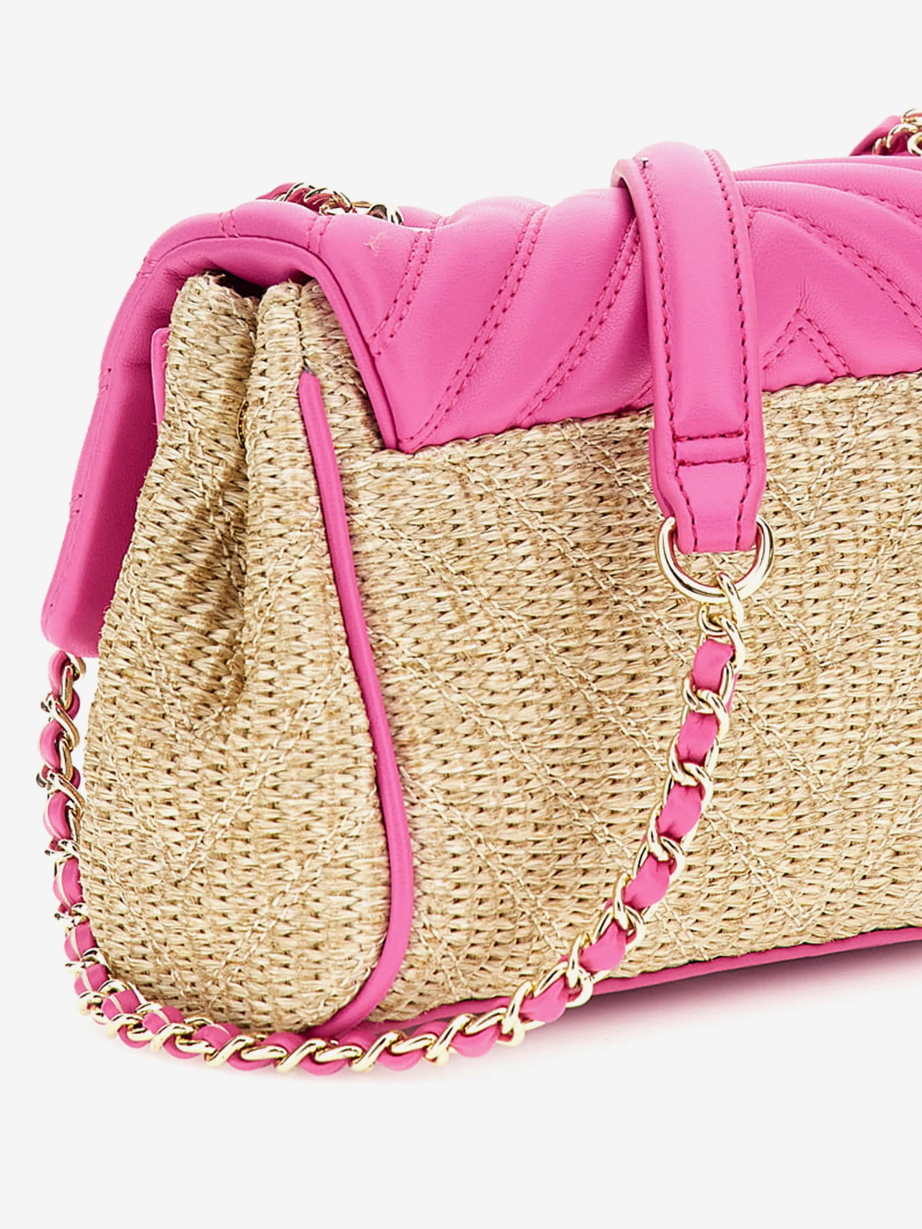Girls Straw Crossbody Flap Bag in Pink