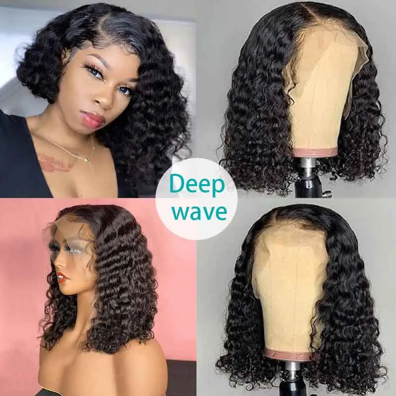 Glueless Deep Wave Bohemian Bob Transparent Lace Closure Wig