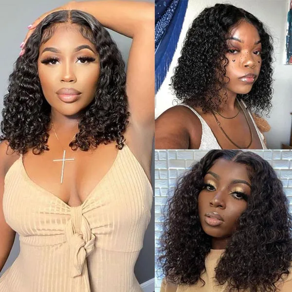 Glueless Deep Wave Bohemian Bob Transparent Lace Closure Wig