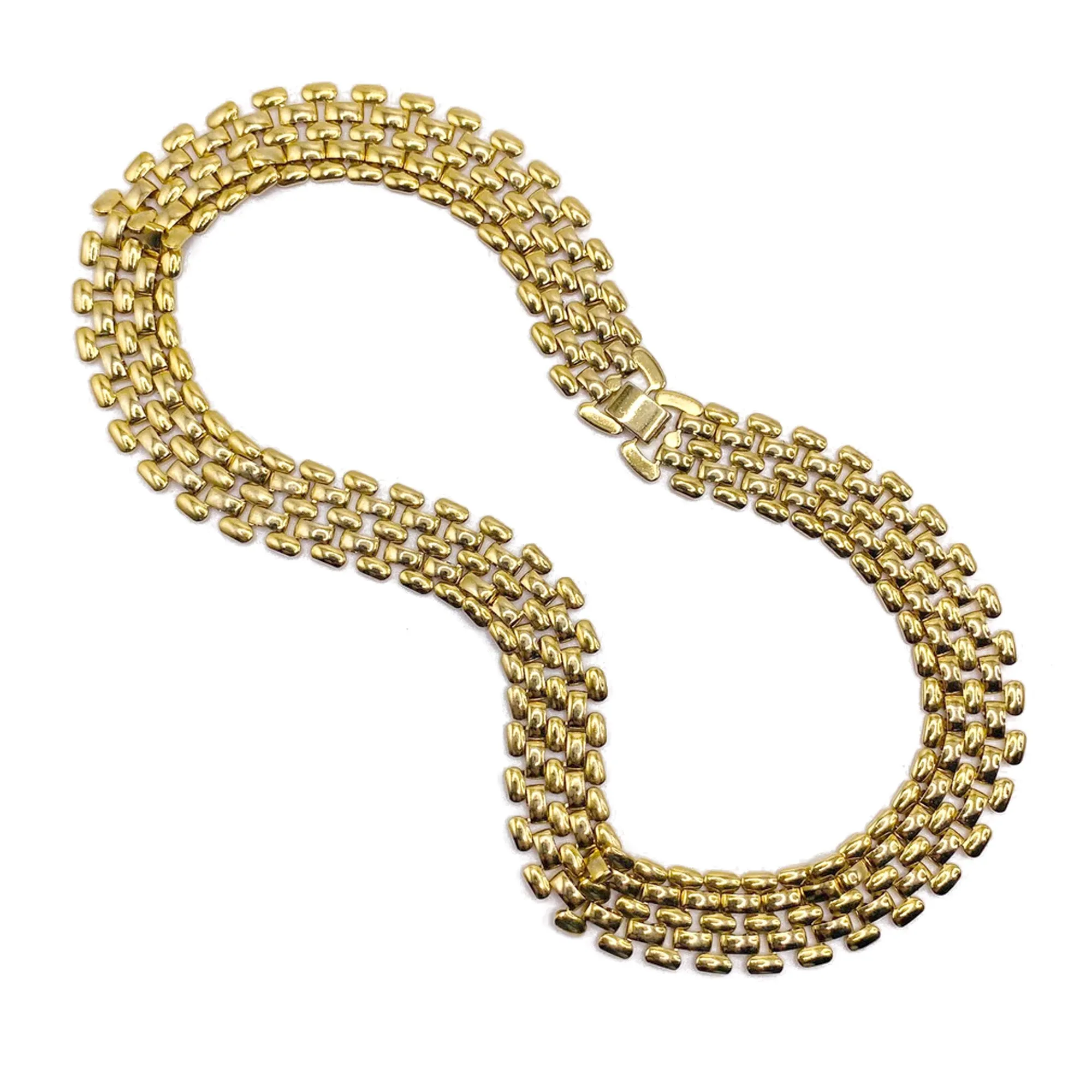 Gold Polished Wide Panther Link Chain Choker Necklace  # NL14120031 (NB15)