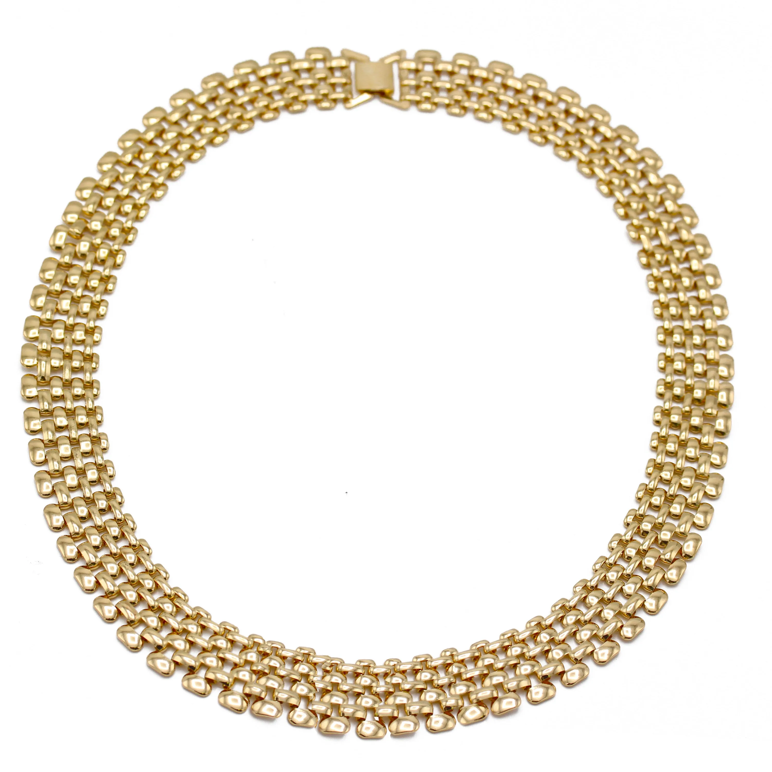 Gold Polished Wide Panther Link Chain Choker Necklace  # NL14120031 (NB15)