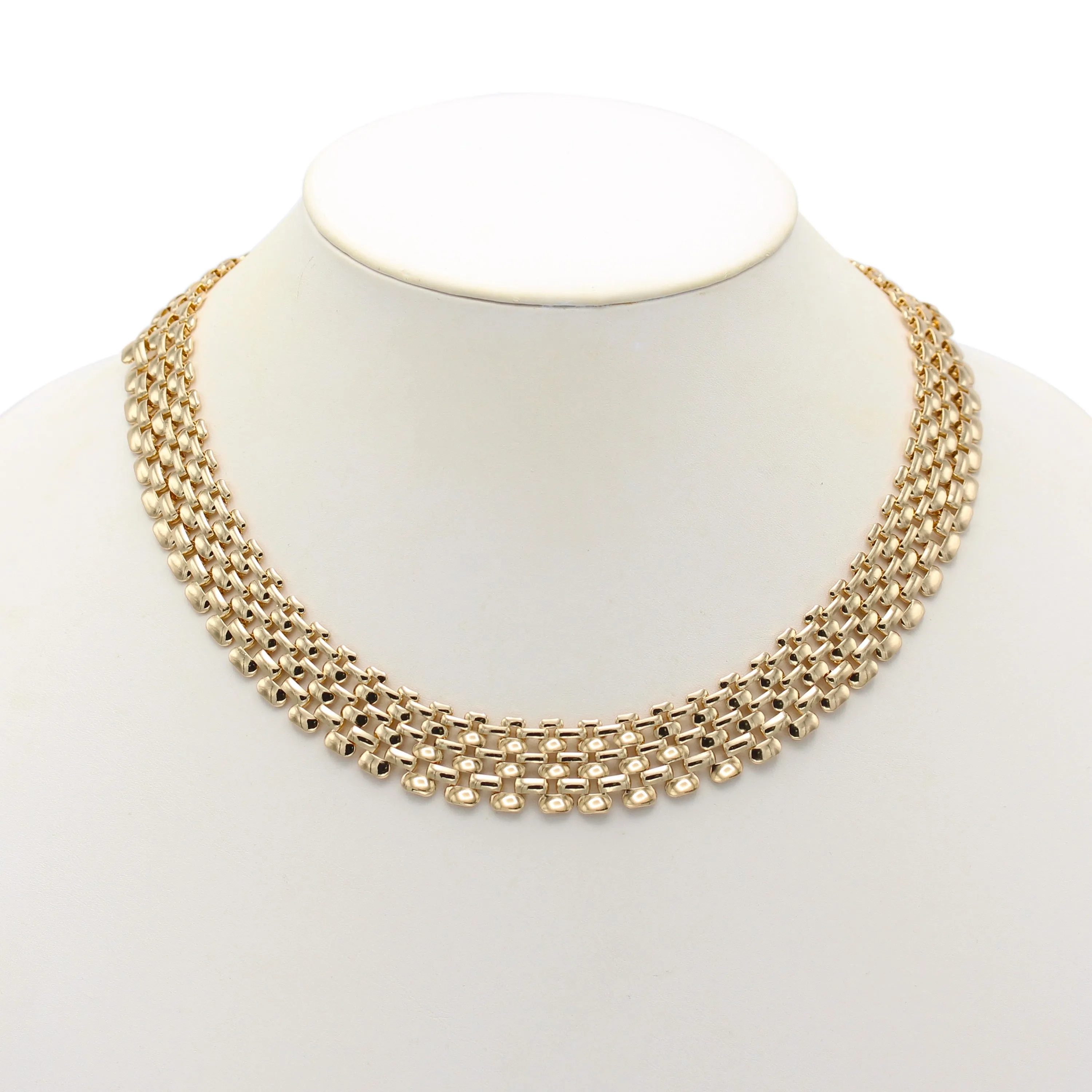 Gold Polished Wide Panther Link Chain Choker Necklace  # NL14120031 (NB15)