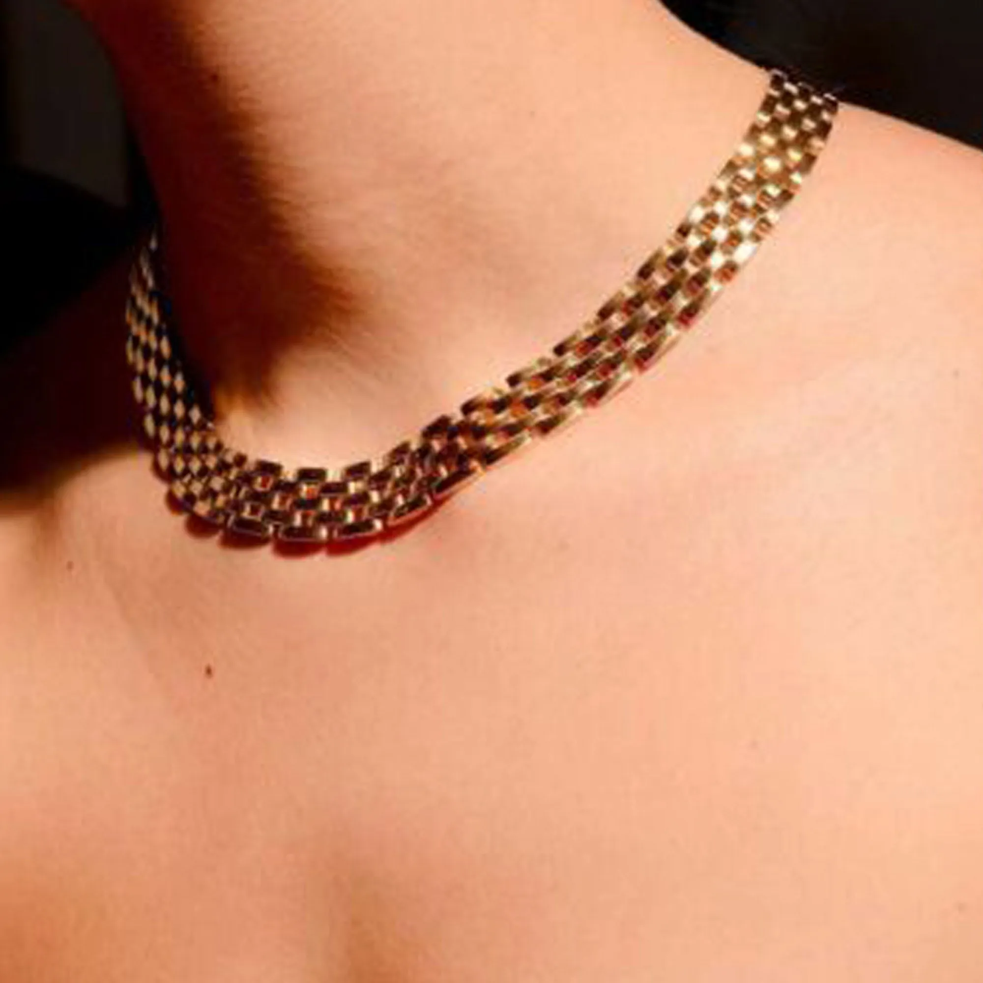 Gold Polished Wide Panther Link Chain Choker Necklace  # NL14120031 (NB15)