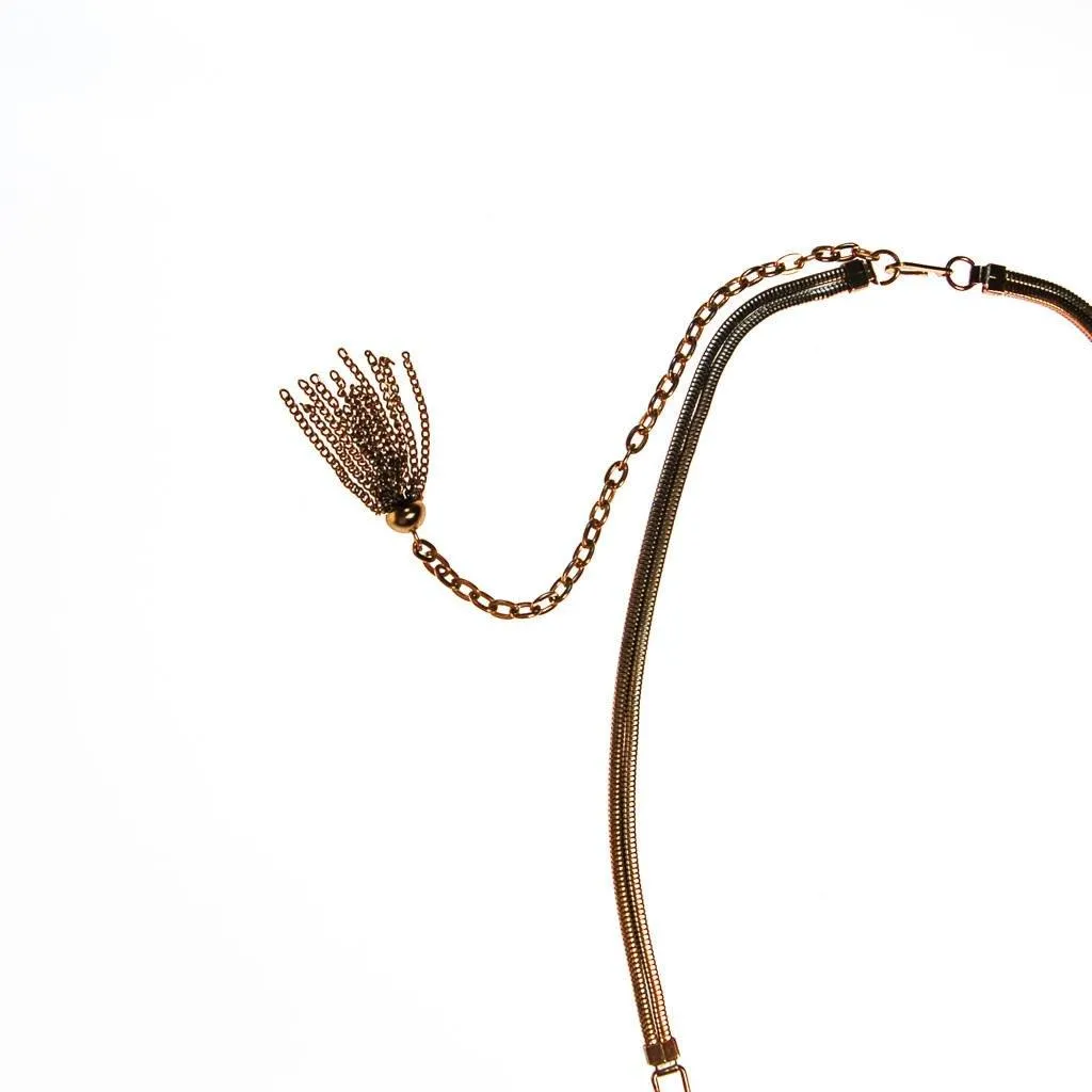 Gold tone Tassel Necklace, Multi-strand