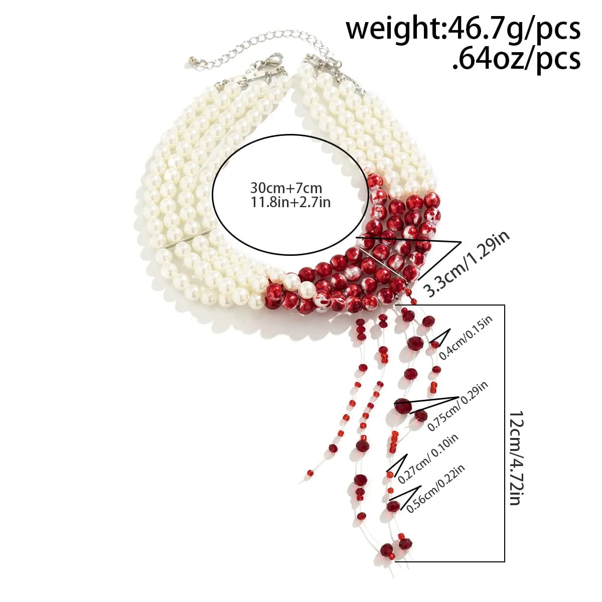 Gothic Layered Blood Rhinestone Tassel Pearl Chain Choker Necklace