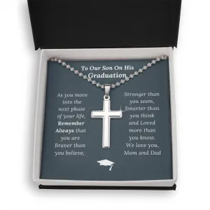 Graduation Gift for Son Love Mom & Dad - Artisan Crafted Cross Necklace - Ball Chain
