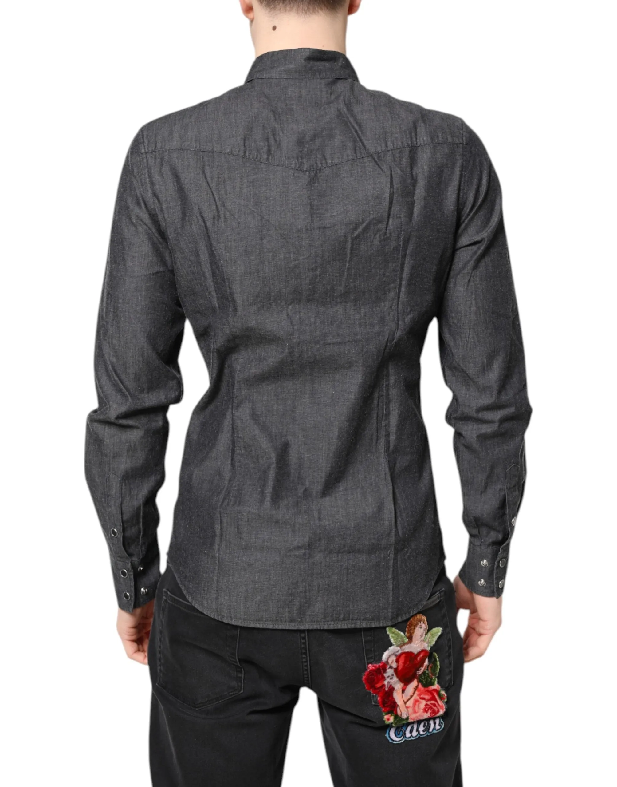 Gray Cotton Long Sleeves Casual Shirt
