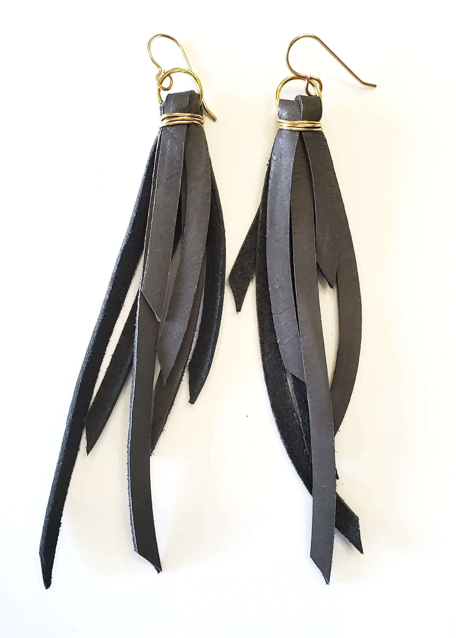 Gray Leather Tassel Earrings