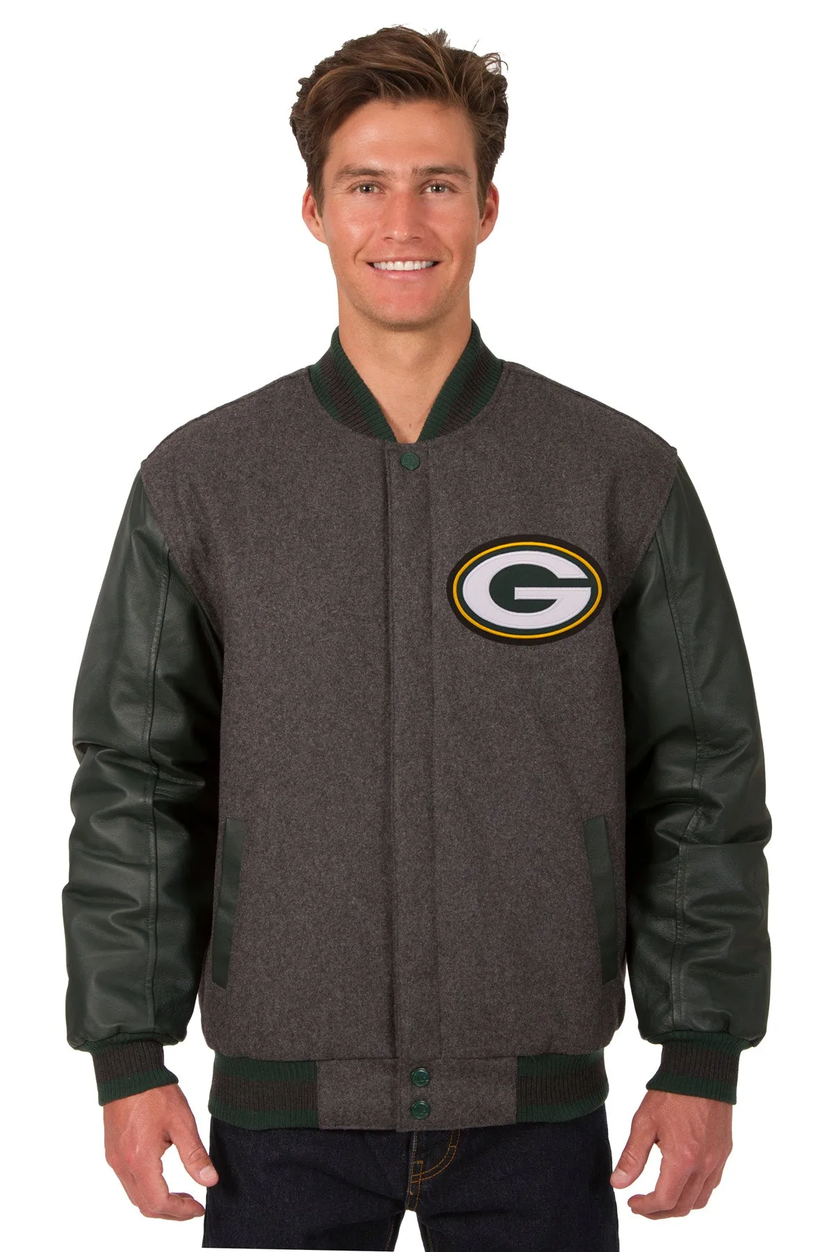 Green Bay Packers Reversible Wool and Leather Jacket