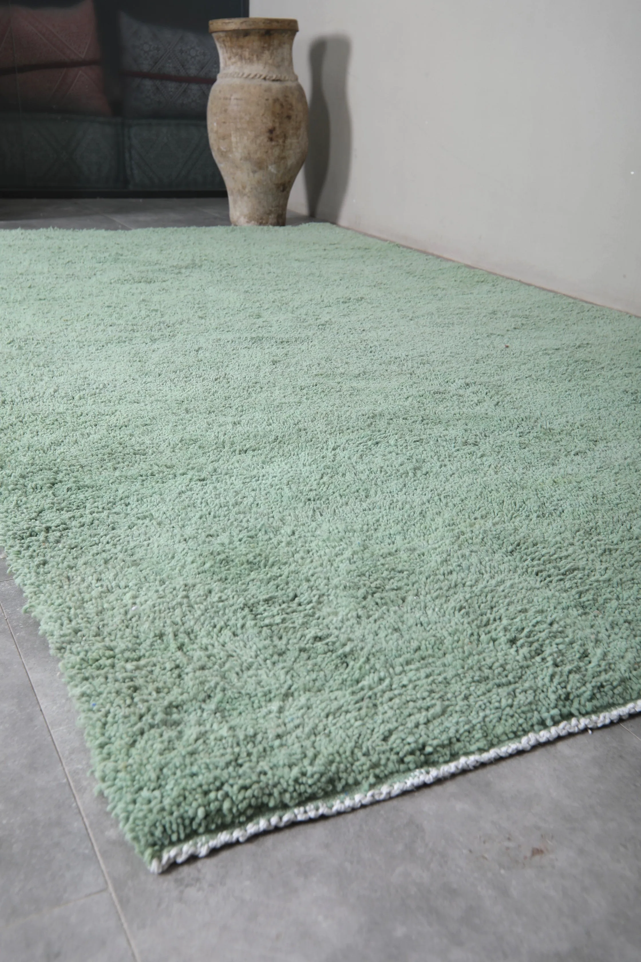 Green Moroccan Rug - 7 x 11.9 Feet | Handwoven Elegance