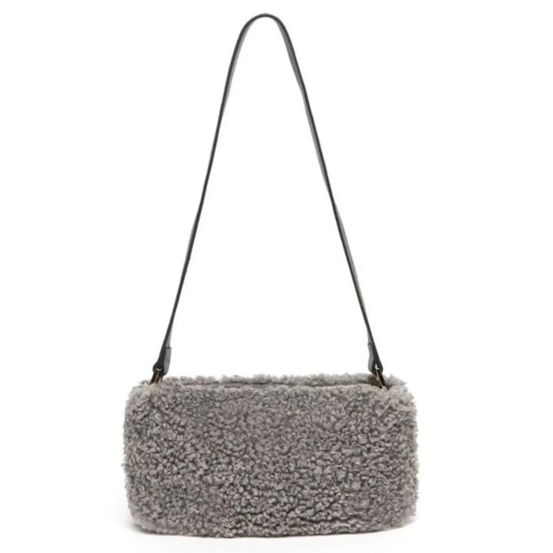 Grey Faux Shearling Handbag