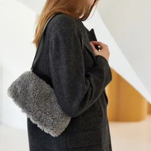 Grey Faux Shearling Handbag