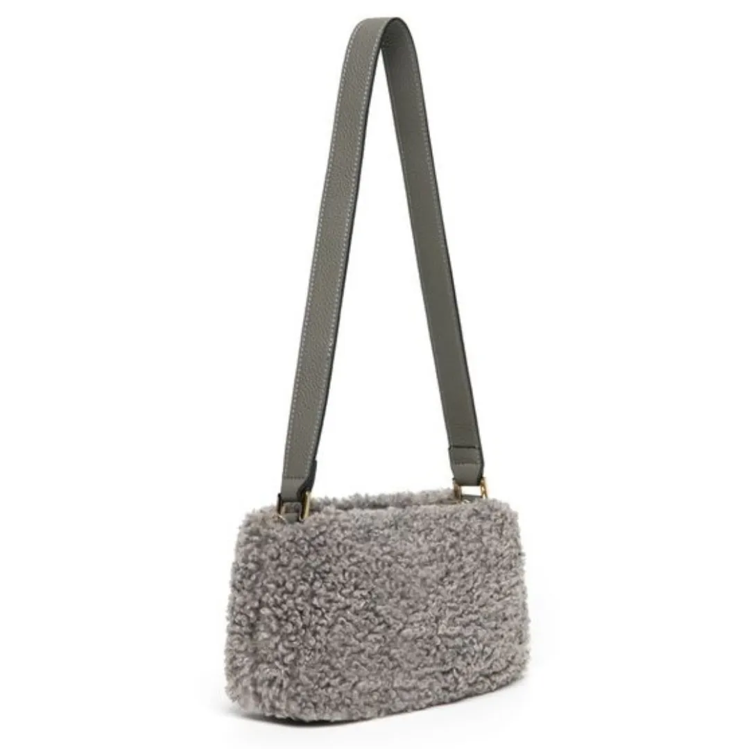 Grey Faux Shearling Handbag