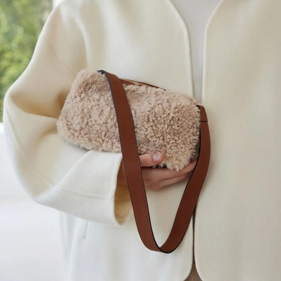 Grey Faux Shearling Handbag