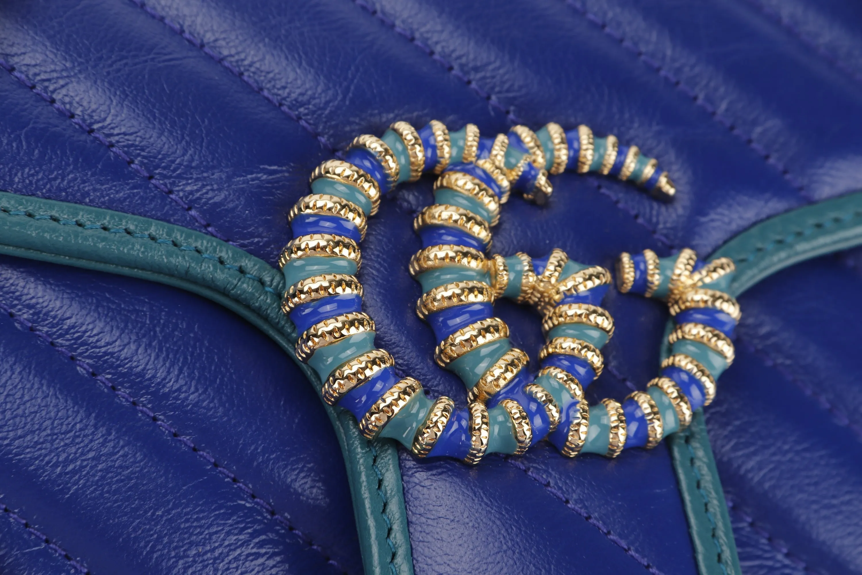 GUCCI 443497 520981 BLUE MARMONT GREEN TRIM GOLD HARDWARE, WITH DUST COVER