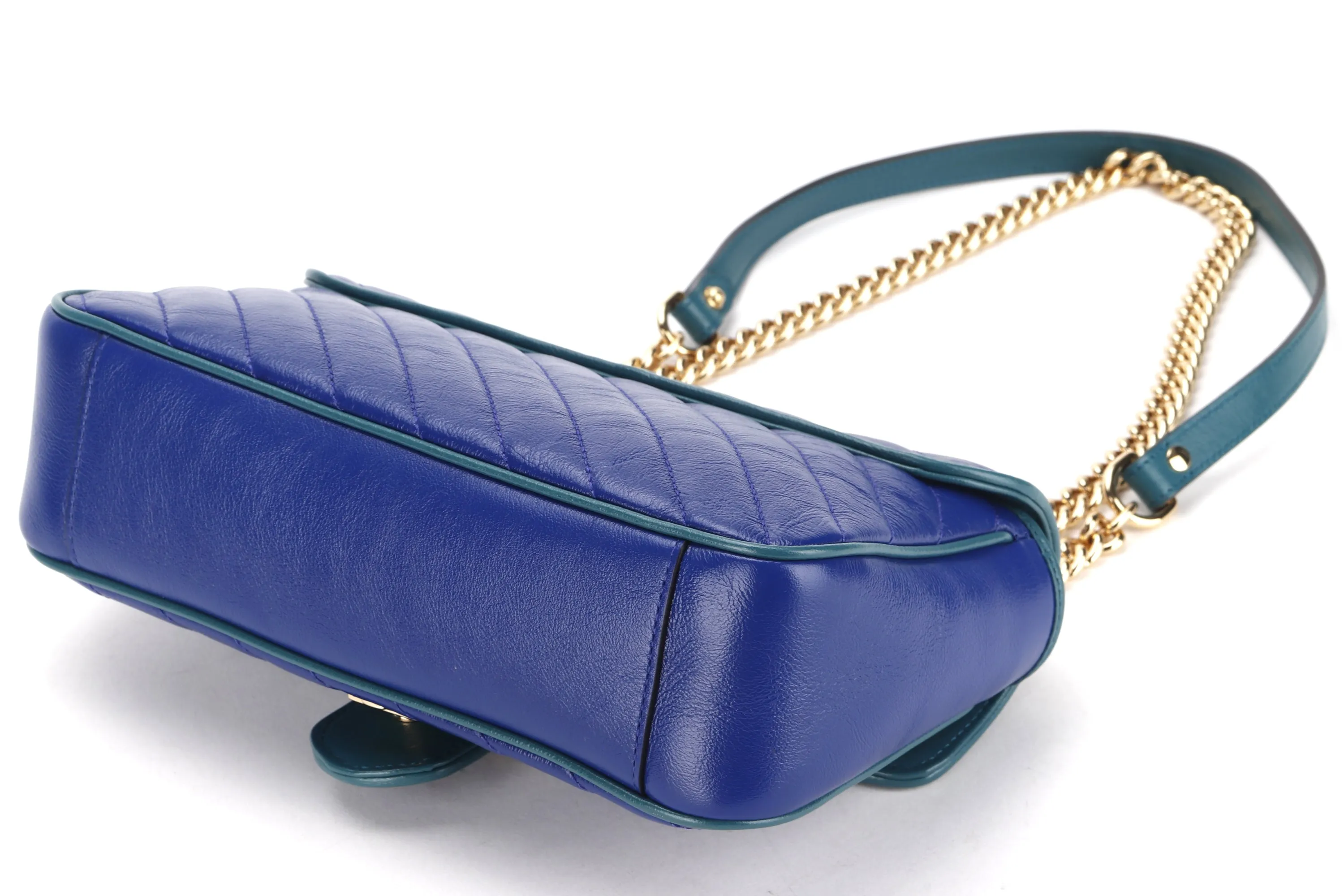 GUCCI 443497 520981 BLUE MARMONT GREEN TRIM GOLD HARDWARE, WITH DUST COVER