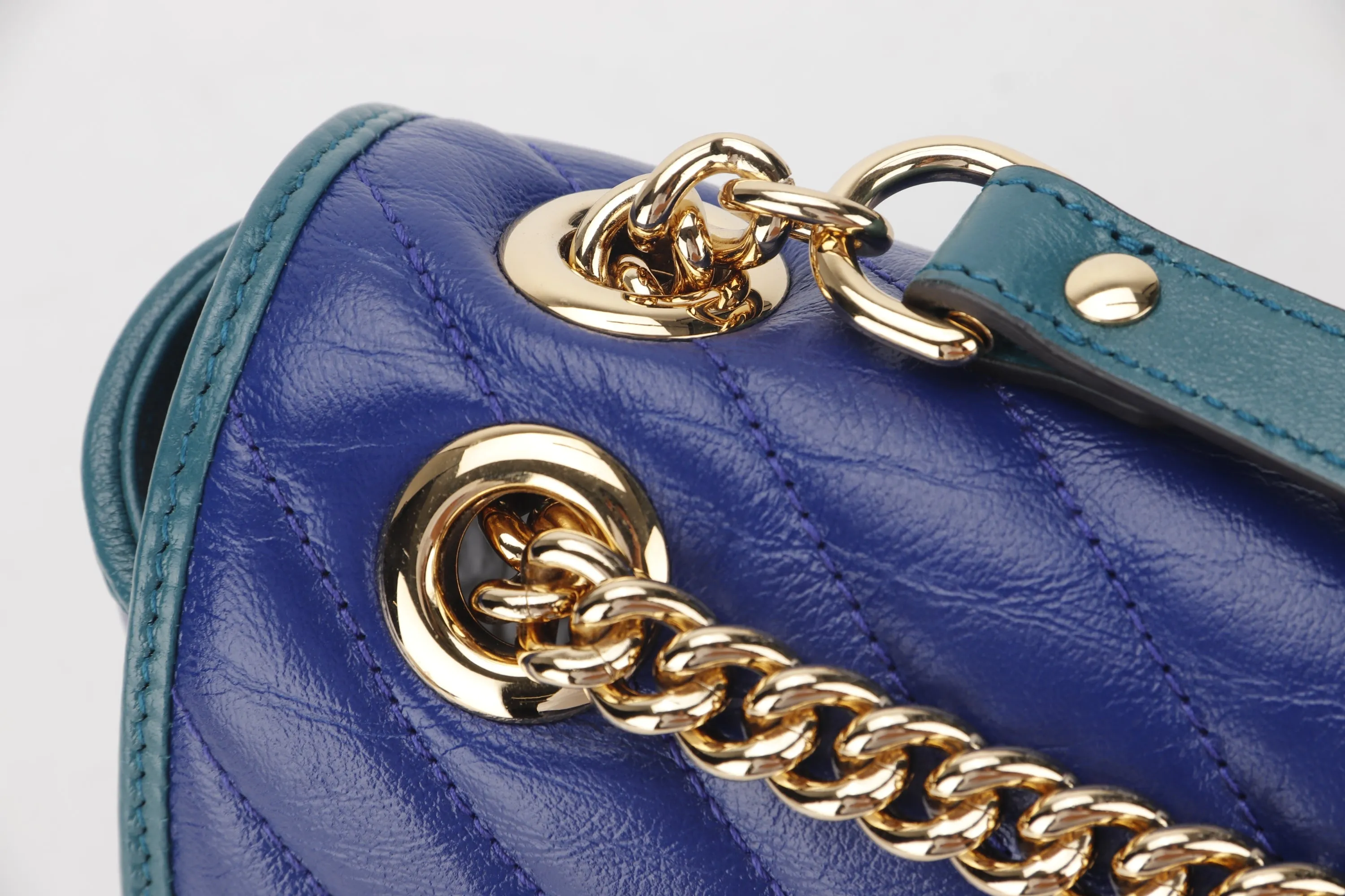 GUCCI 443497 520981 BLUE MARMONT GREEN TRIM GOLD HARDWARE, WITH DUST COVER