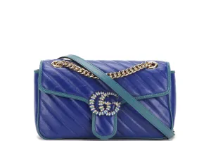 GUCCI 443497 520981 BLUE MARMONT GREEN TRIM GOLD HARDWARE, WITH DUST COVER