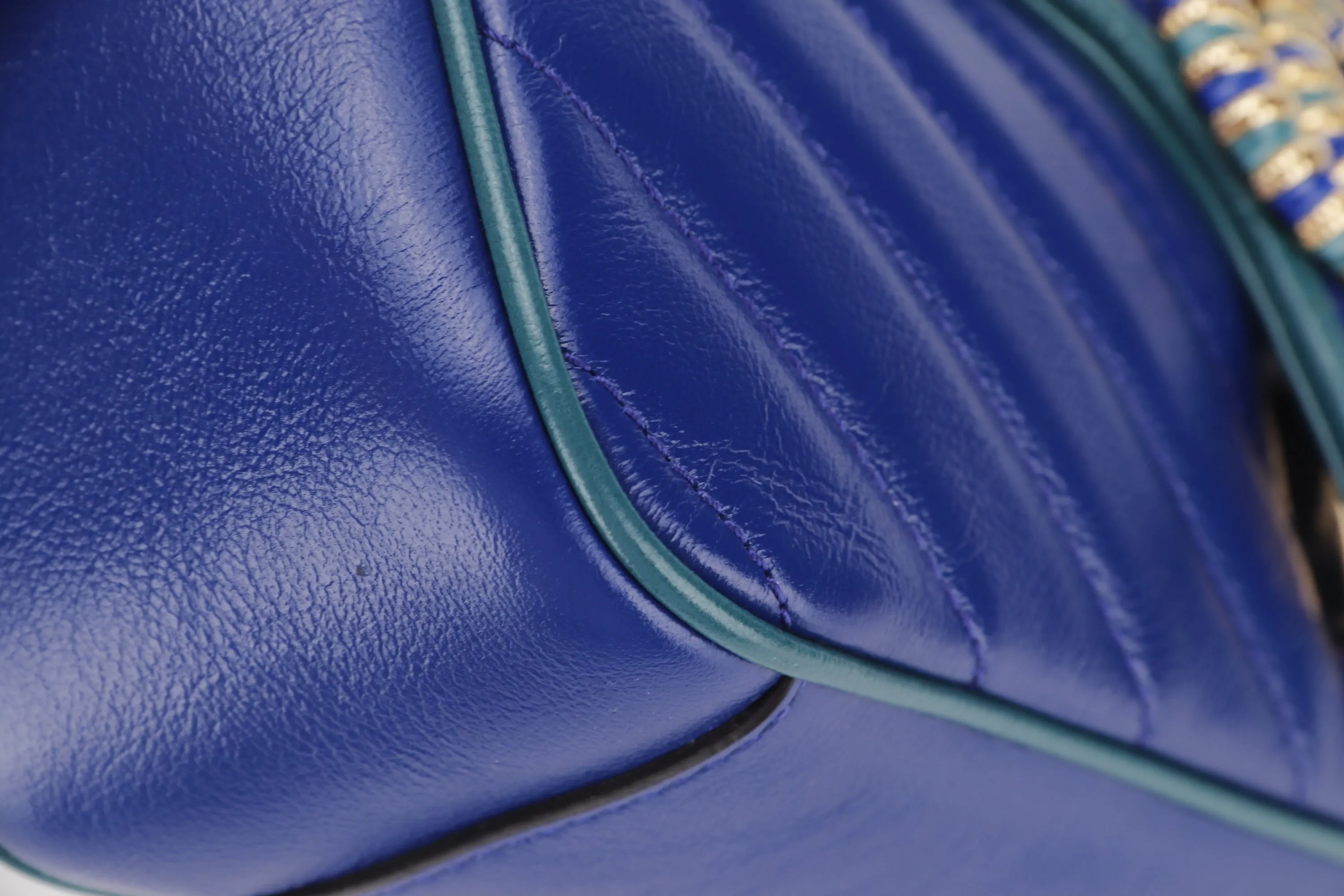 GUCCI 443497 520981 BLUE MARMONT GREEN TRIM GOLD HARDWARE, WITH DUST COVER