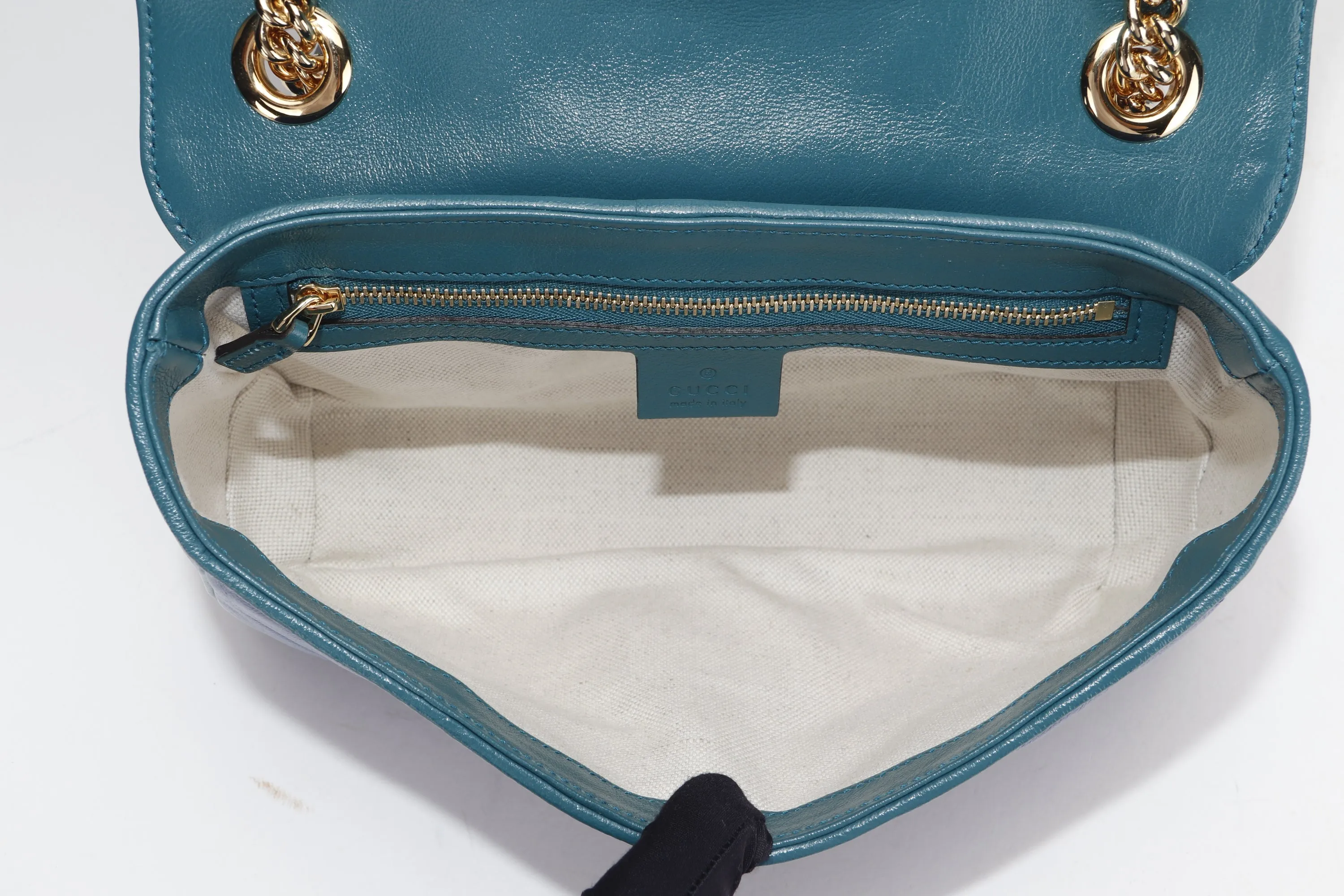 GUCCI 443497 520981 BLUE MARMONT GREEN TRIM GOLD HARDWARE, WITH DUST COVER