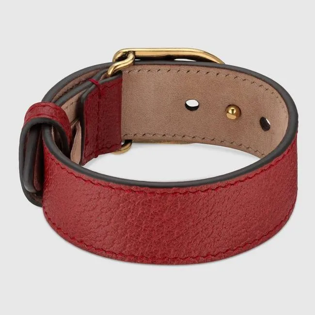 Gucci Leather GG Charm Bracelet in Red