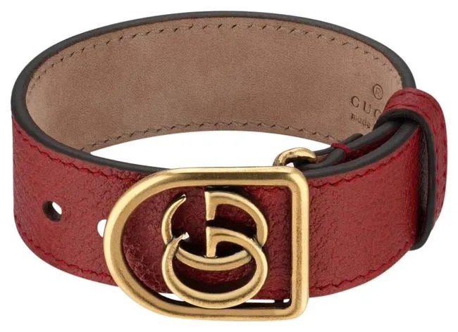 Gucci Leather GG Charm Bracelet in Red