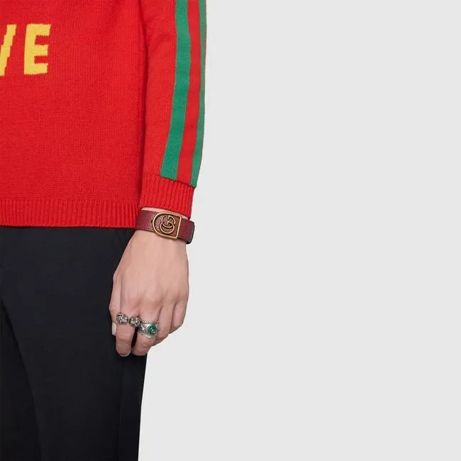 Gucci Leather GG Charm Bracelet in Red