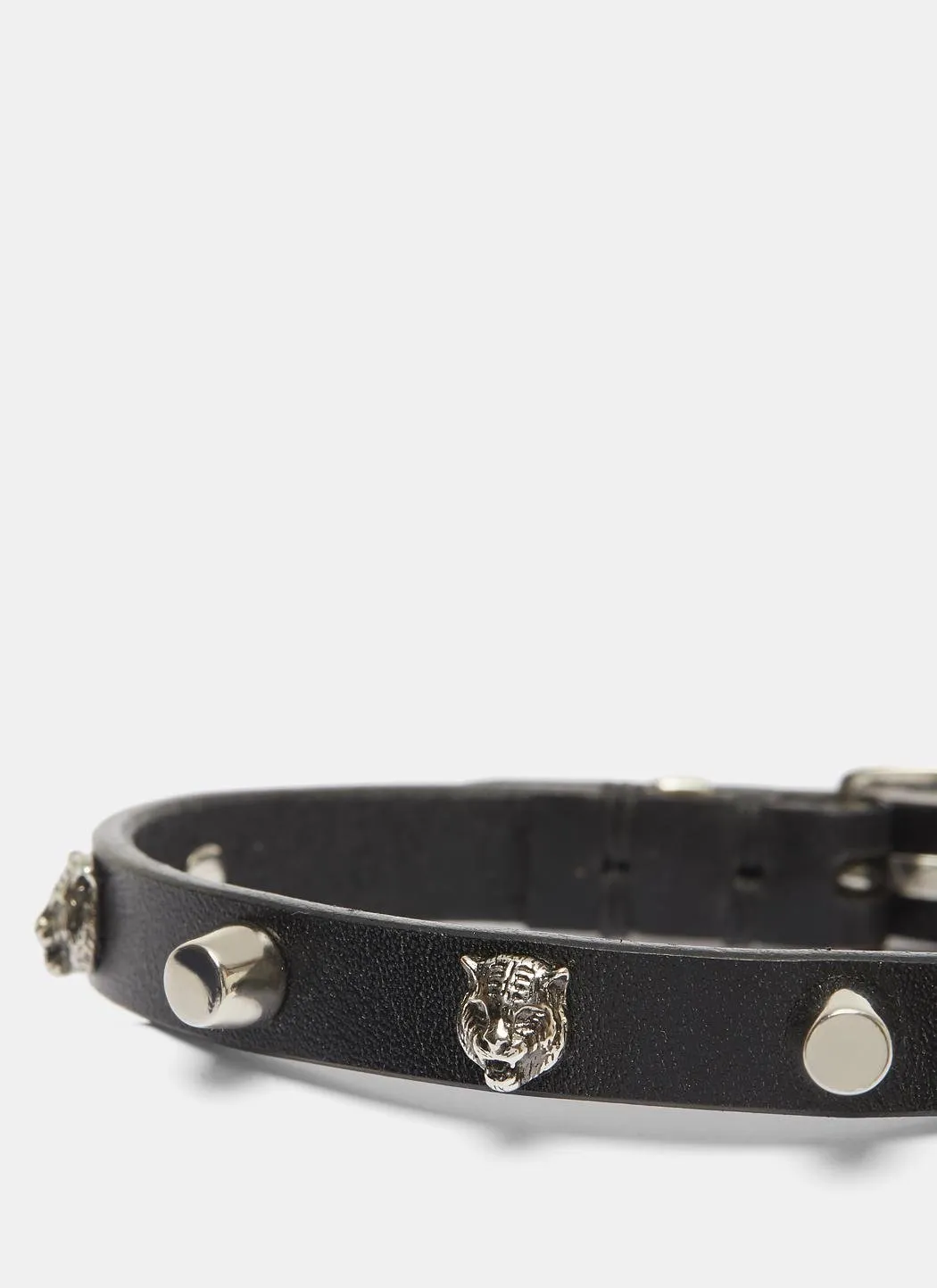 Gucci Studded Feline Head Leather Bracelet in Black