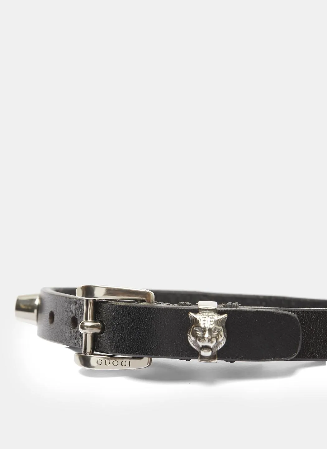 Gucci Studded Feline Head Leather Bracelet in Black