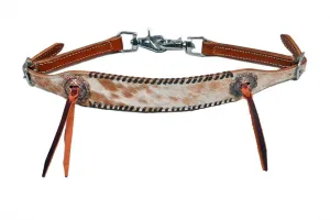 Hair on cowhide Leather wither strap with black rawhide lacing