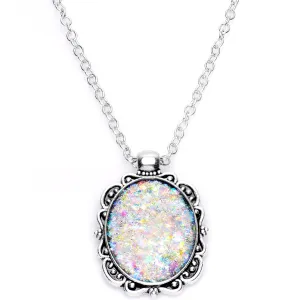 Handcrafted White Faux Opal Splash Silver Plated Chain Necklace