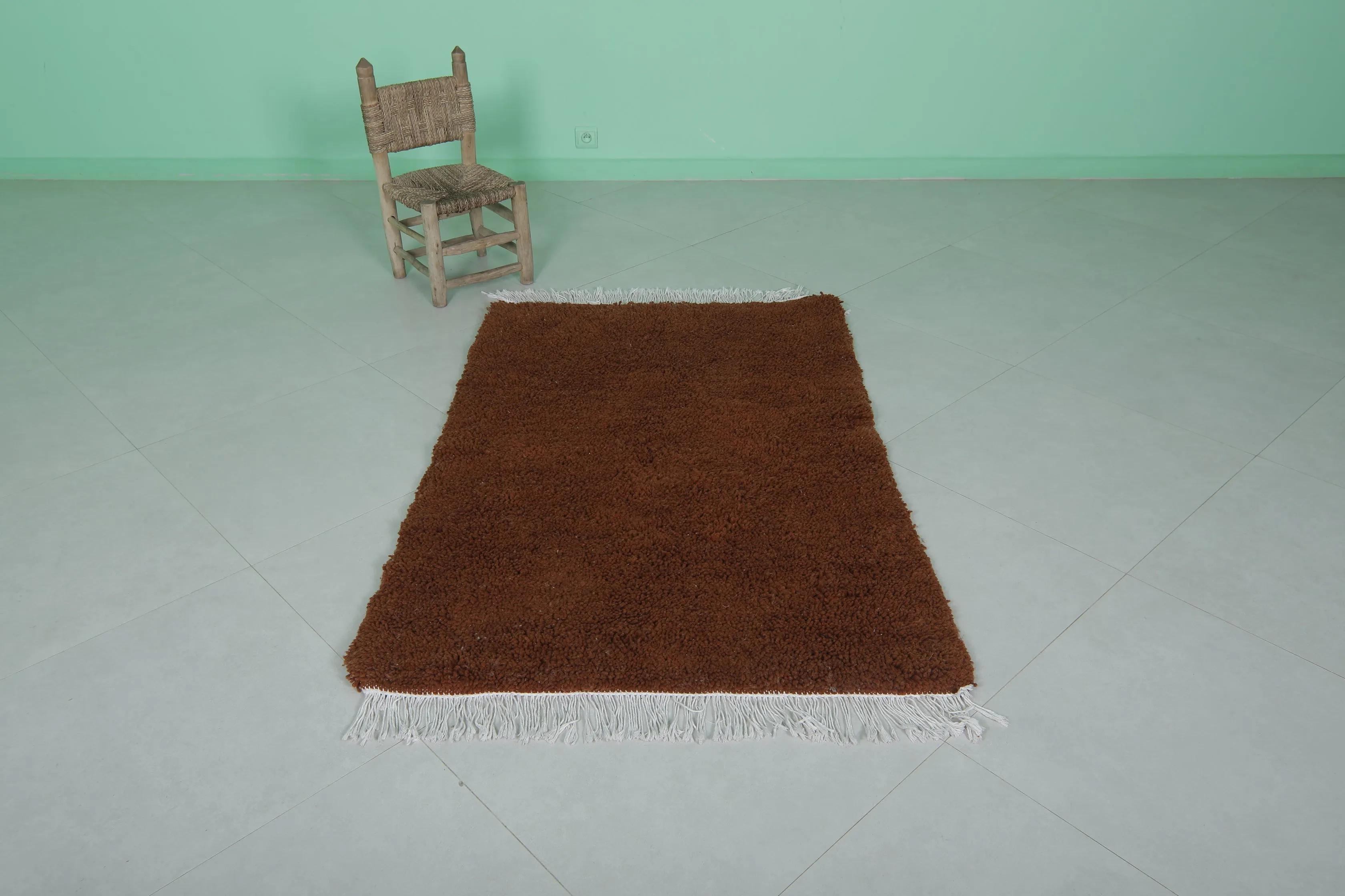 Handmade Moroccan Rug - 3.2 x 5.1 Feet | Rich Brown Wool