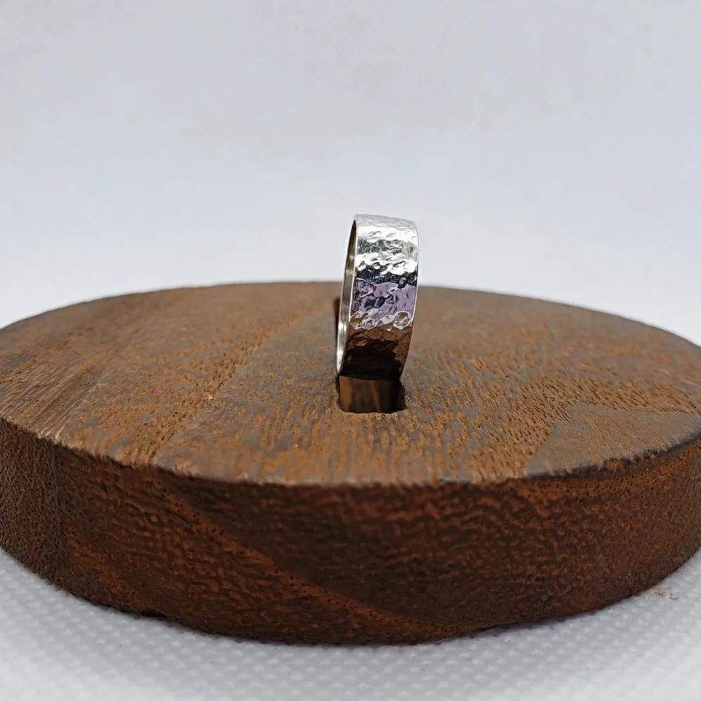 Handmade Sterling Silver .925 Hammered Texture Ring | Wide Band - Versatile