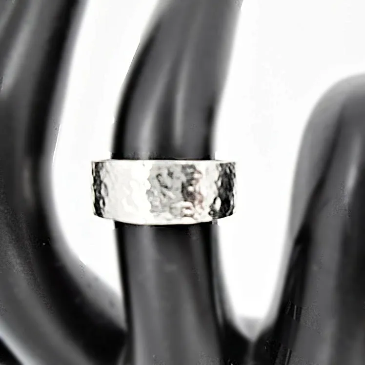 Handmade Sterling Silver .925 Hammered Texture Ring | Wide Band - Versatile