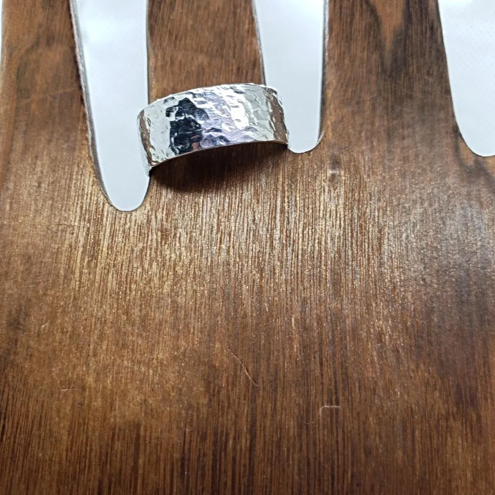 Handmade Sterling Silver .925 Hammered Texture Ring | Wide Band - Versatile