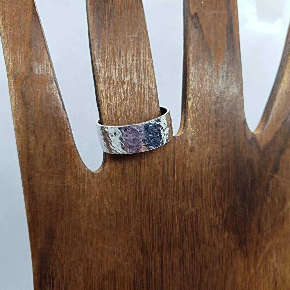 Handmade Sterling Silver .925 Hammered Texture Ring | Wide Band - Versatile