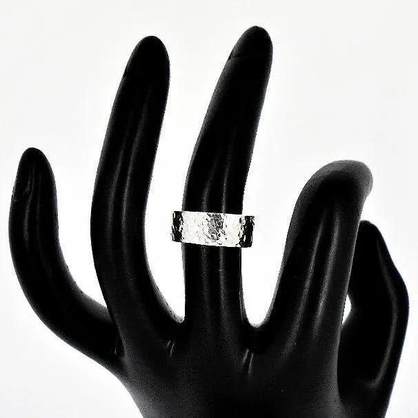 Handmade Sterling Silver .925 Hammered Texture Ring | Wide Band - Versatile