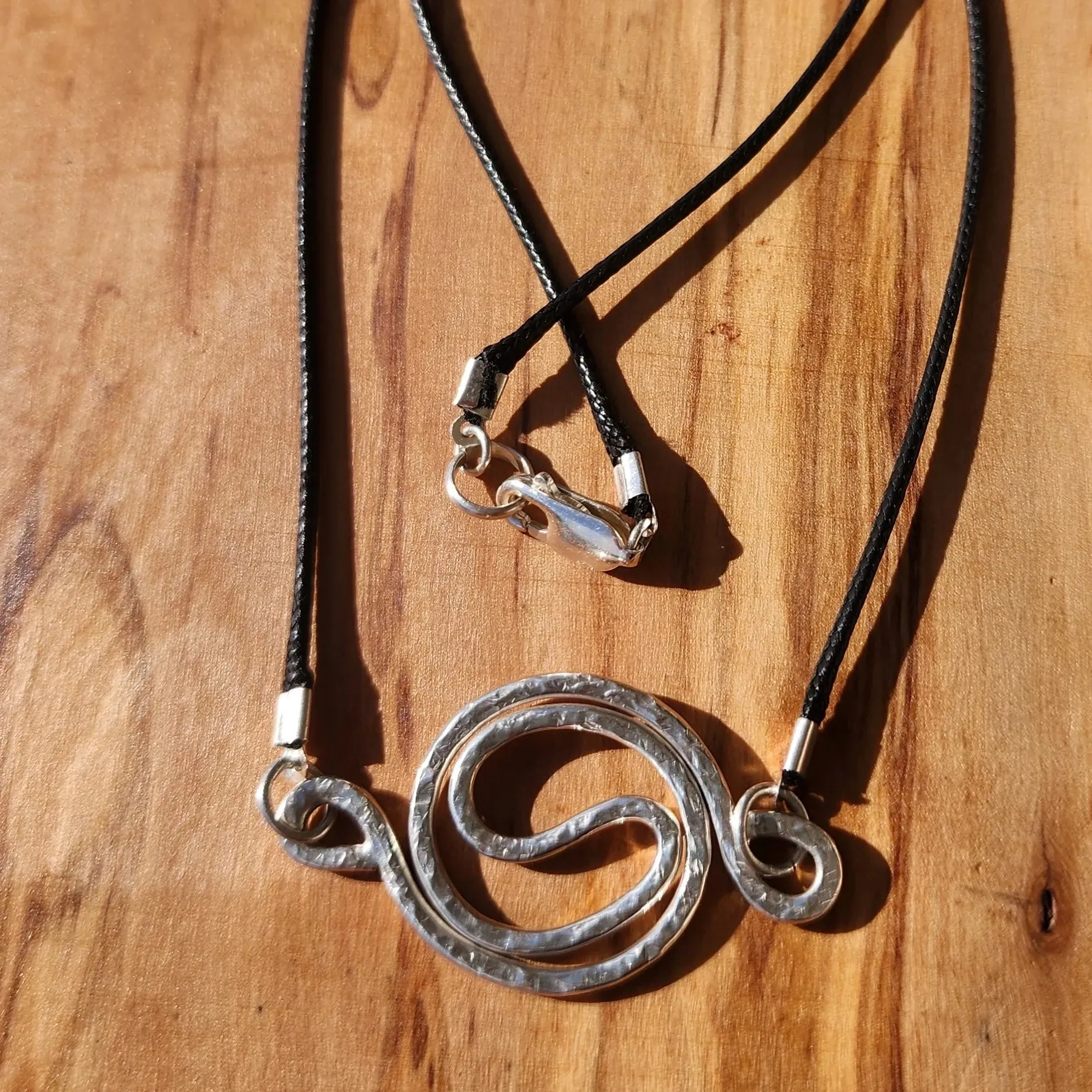 Handmade Sterling Silver Yin Yang Pendant with Hammered Texture – 21 1/2" Faux Leather Rope