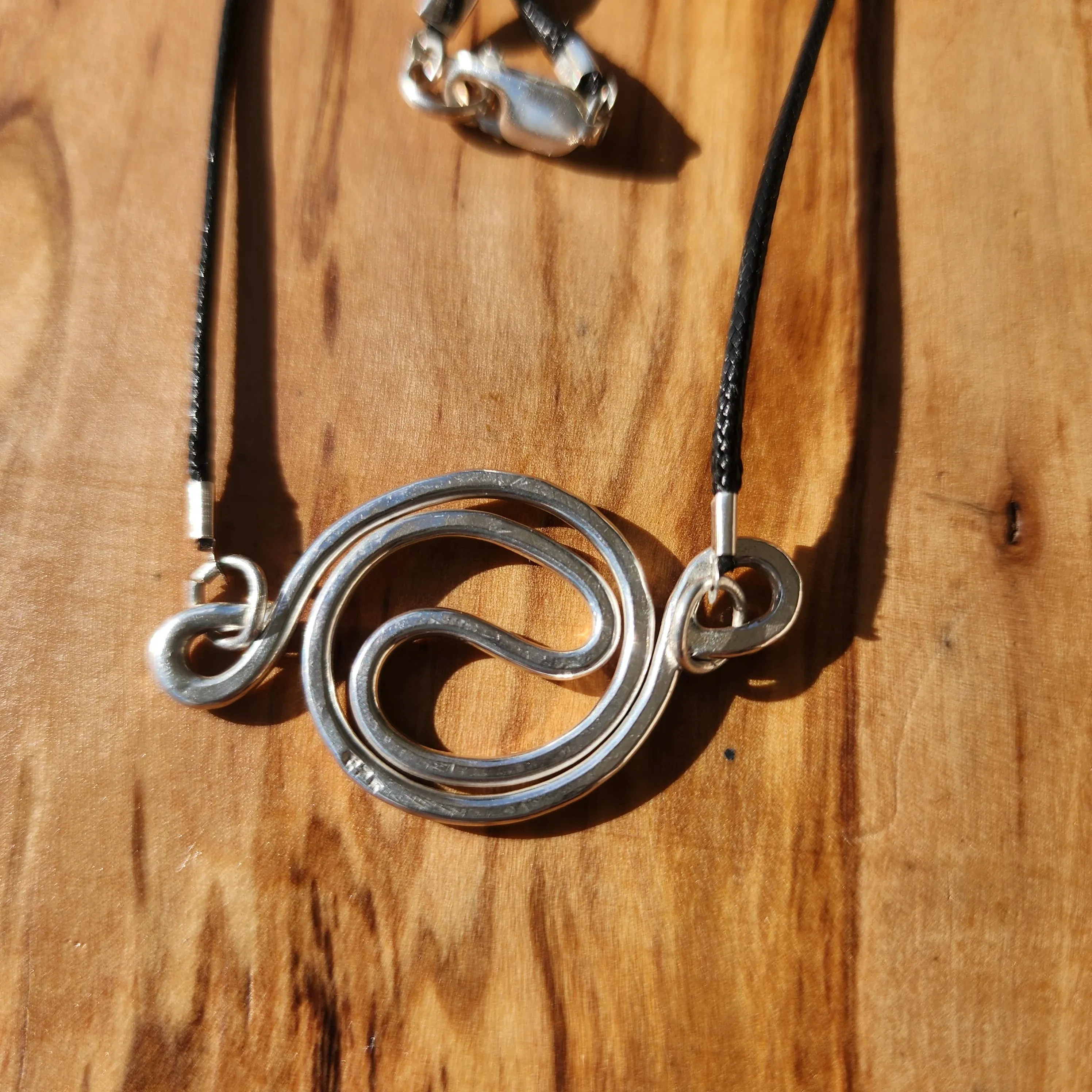 Handmade Sterling Silver Yin Yang Pendant with Hammered Texture – 21 1/2" Faux Leather Rope