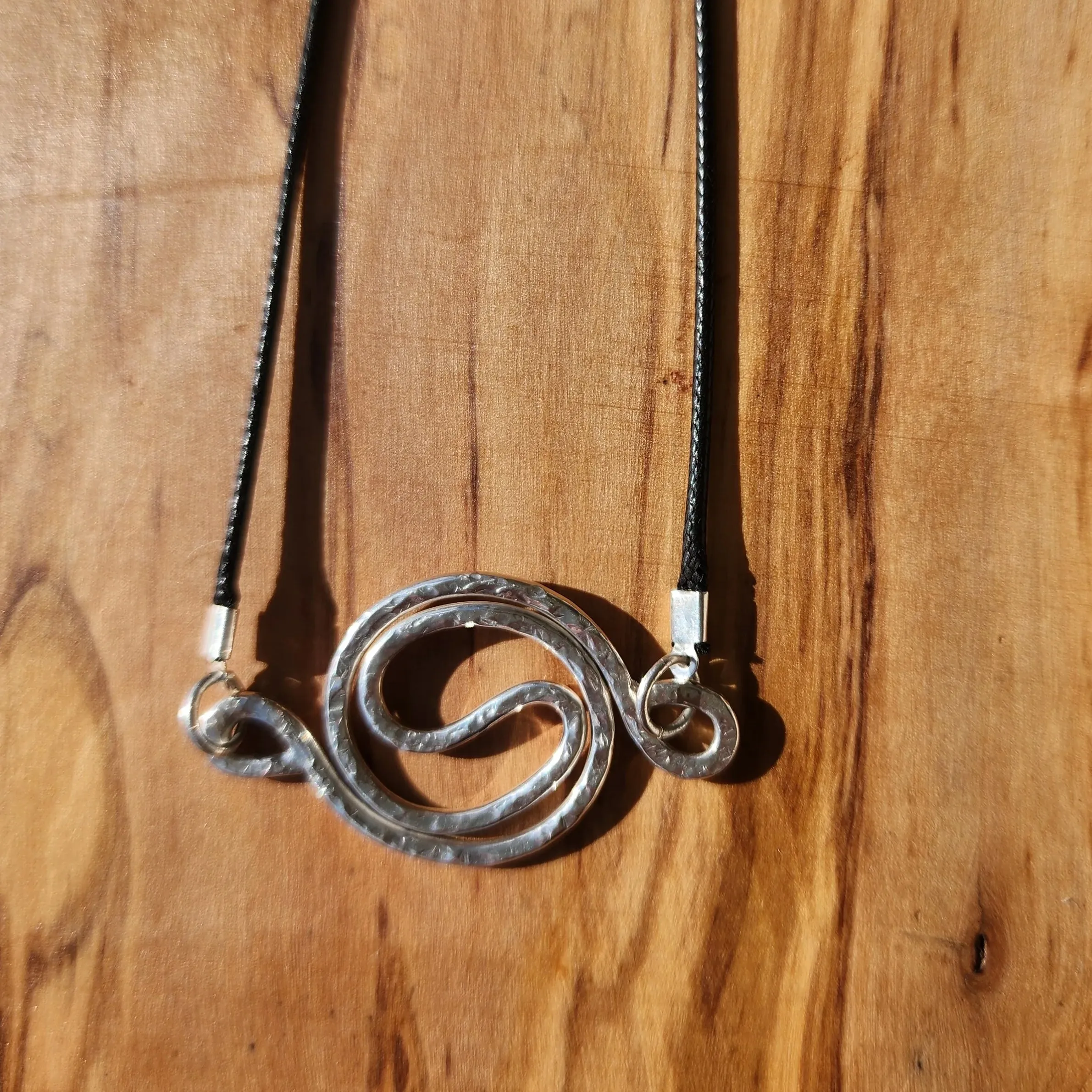 Handmade Sterling Silver Yin Yang Pendant with Hammered Texture – 21 1/2" Faux Leather Rope