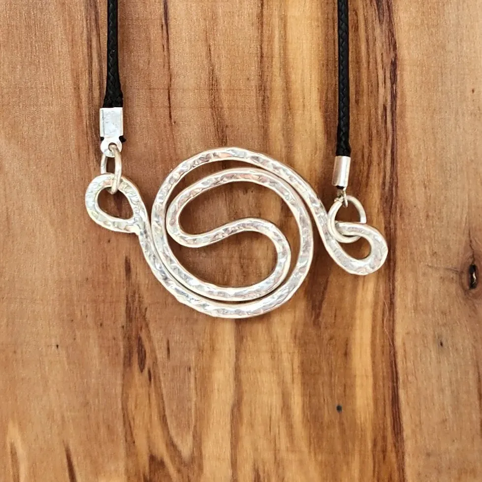 Handmade Sterling Silver Yin Yang Pendant with Hammered Texture – 21 1/2" Faux Leather Rope