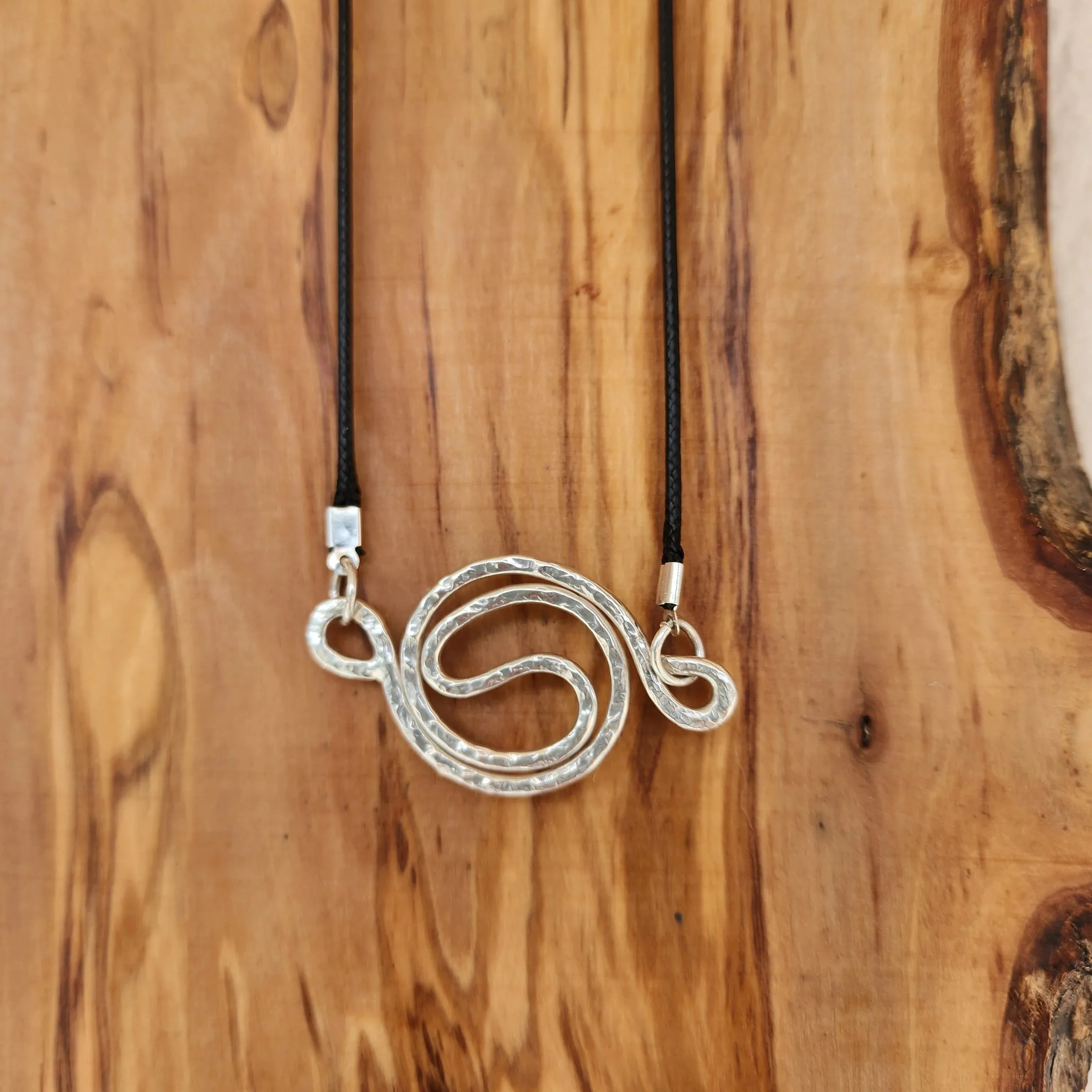 Handmade Sterling Silver Yin Yang Pendant with Hammered Texture – 21 1/2" Faux Leather Rope